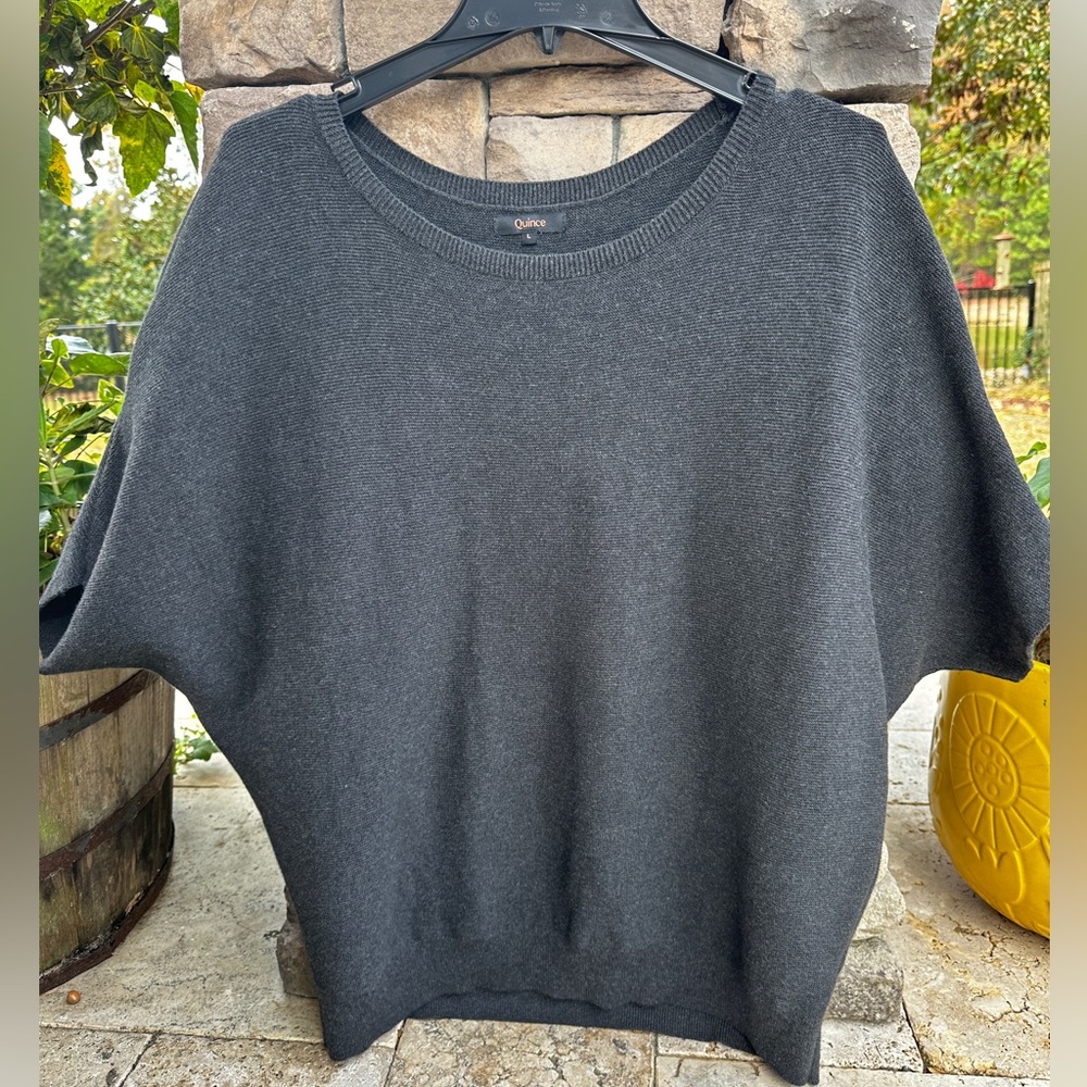 Quince Lightweight Cotton Cashmere Link Stitch Dolman Sweater Large